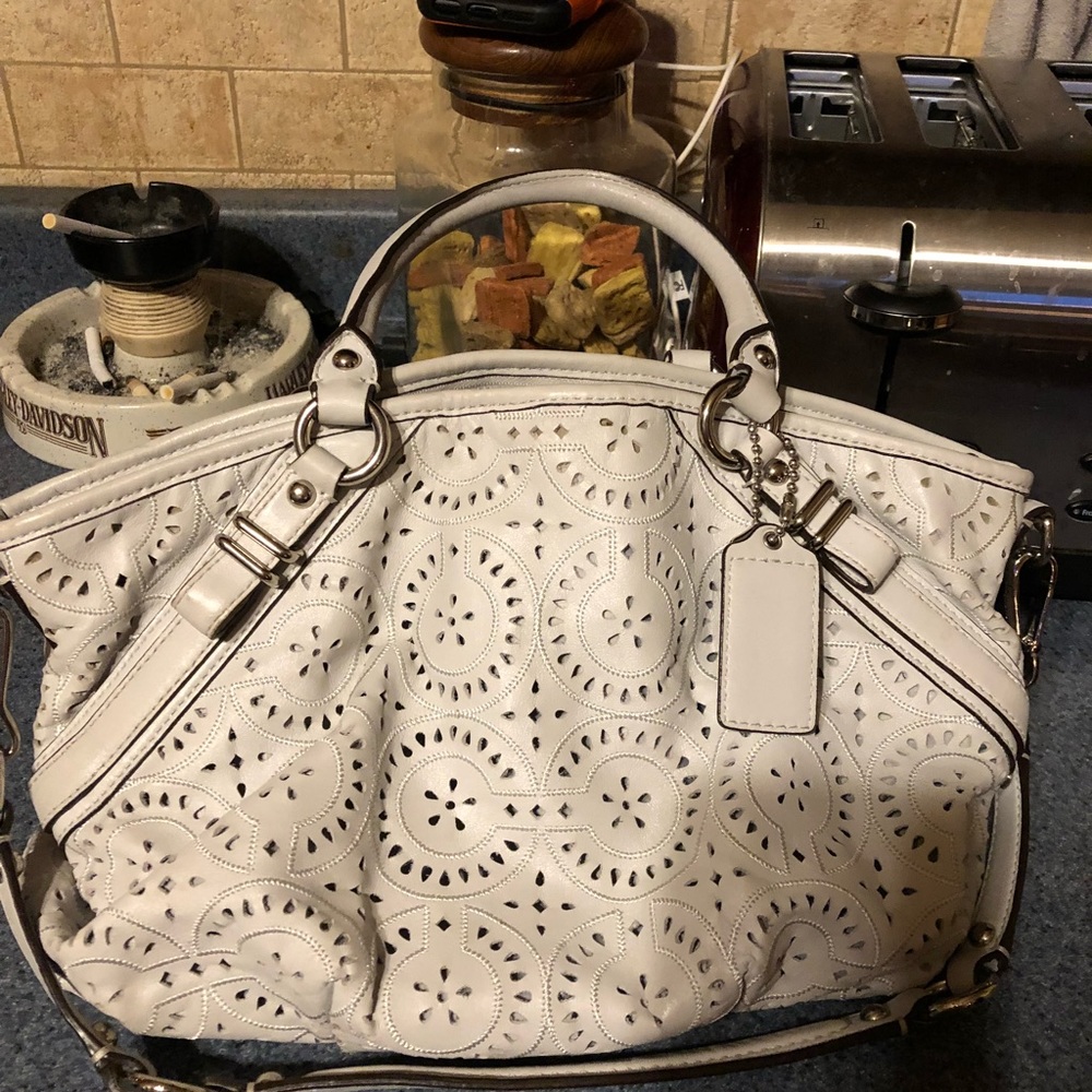 Grey coach leather handbag